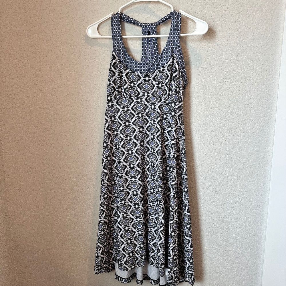 Prana Grey Black Ikat Print Racerback Stretchy T-Shirt Dress - Size Small - EUC